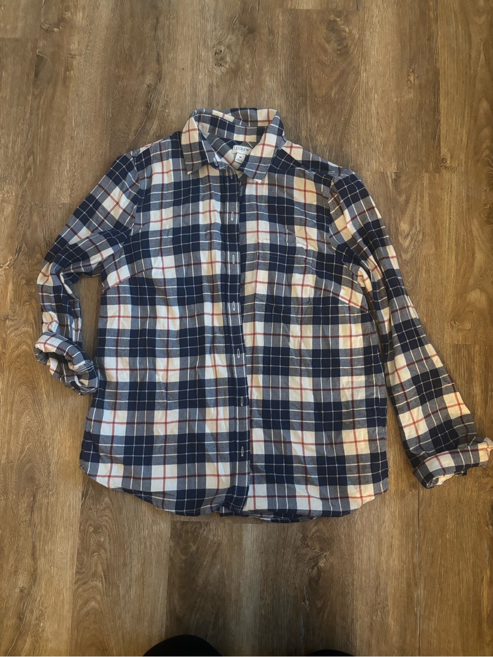 J. Crew Navy and White Plaid Button-Up Shirt